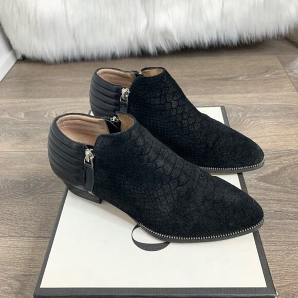 Senso Britney V Boots Booties Biker Moto Snakeskin Embossed Zipper Leather Black - Picture 6 of 16